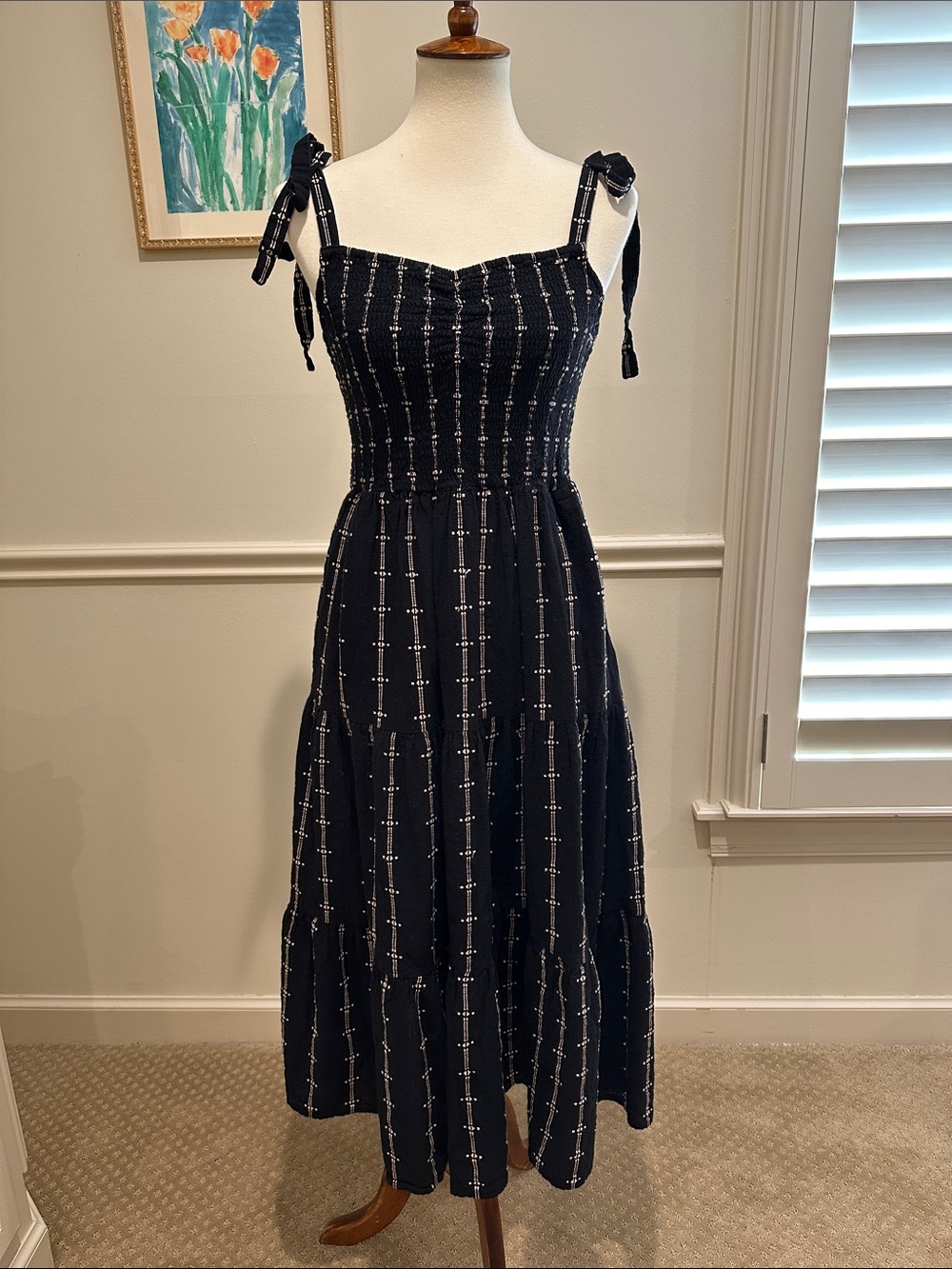 Madewell Black Midi Dress with White Grid Detail